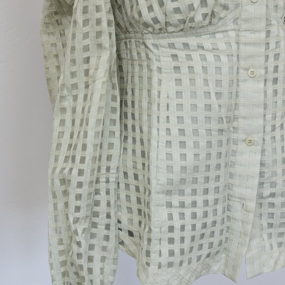 Jonathan Simkhai Paulina Sheer Windowpane Cotton & Silk Blouse Size XL - Picture 8 of 10